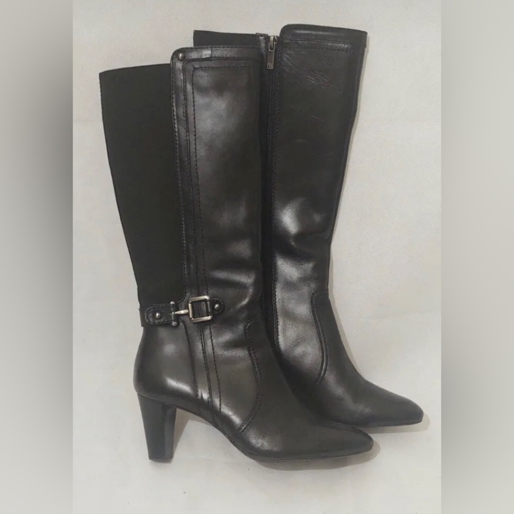 Anne Klein Iflex "Akgaelyn" Tall Black Leather Boots Size 6 1/2